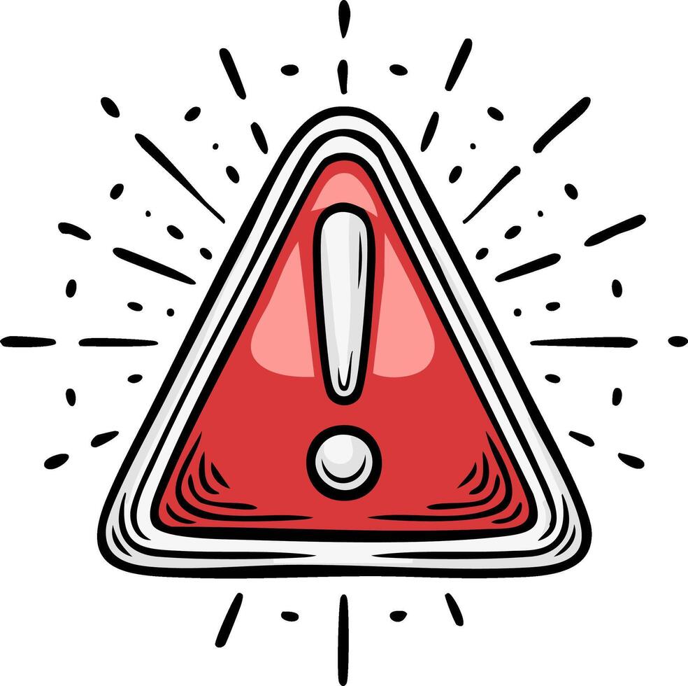 Hand-Drawn Style Warning Sign with Exclamation Mark in Red Triangle vector