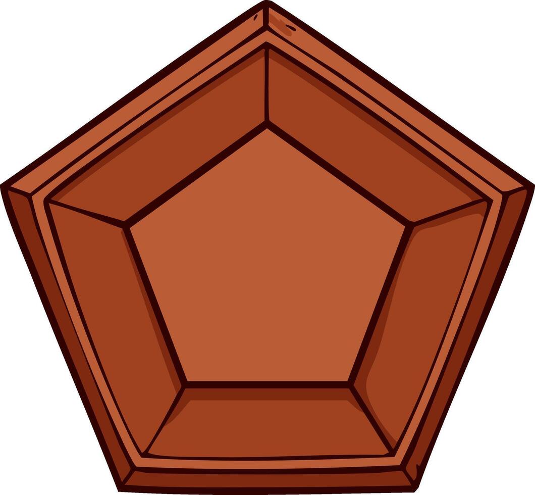 Pentagon Empty Container with Cartoon Outline, Simple Brown Shape vector