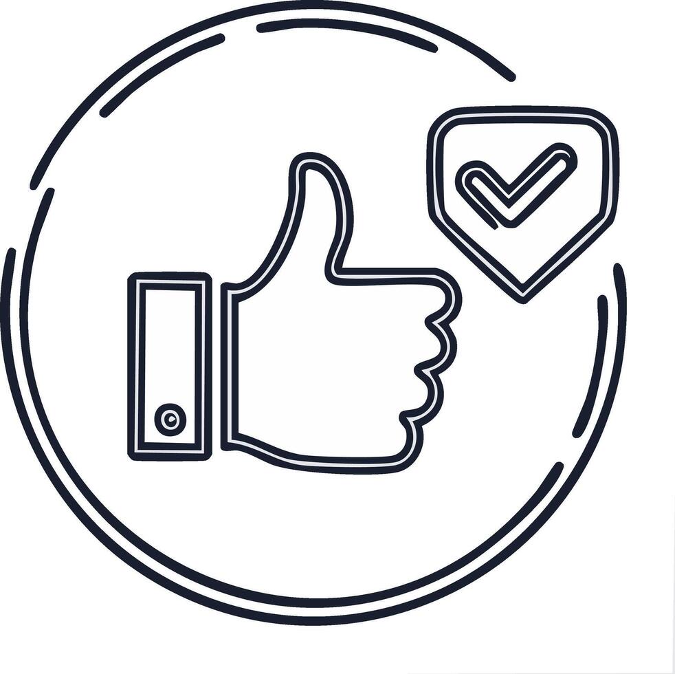 Thumb up with Shield Verification in Double Circle Line Style vector