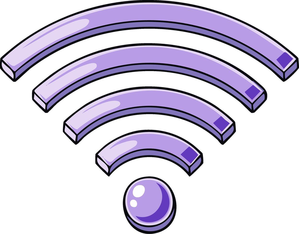 Wireless Signal Cartoon Illustration of Radio Waves for Communication with a Lavender Color Palette and Isometric Perspective vector