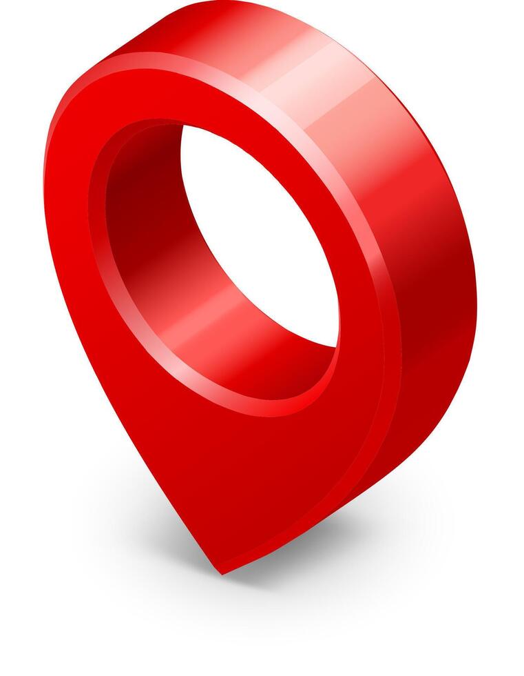 Red 3D glossy map pin icon indicating location vector