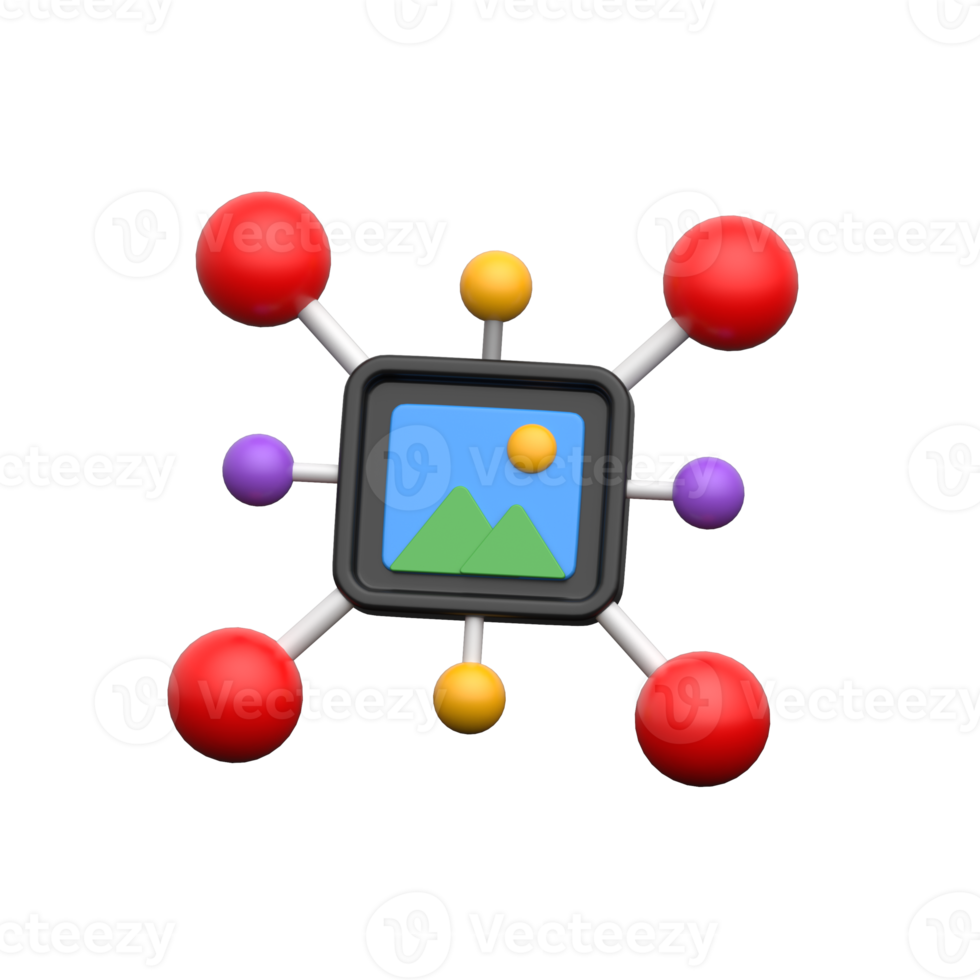 A futuristic molecular network with an image chip representing data processing png