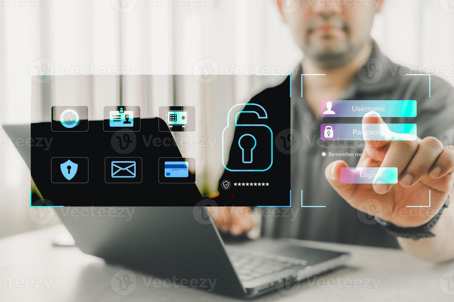 Man user authentication system with username and password. photo