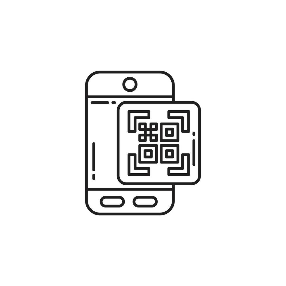 Thin line smartphone with barcode icon, symbolizing mobile scanning, online payments, and digital checkout. Ideal for e-commerce, cashless transactions, and smart payment systems. vector