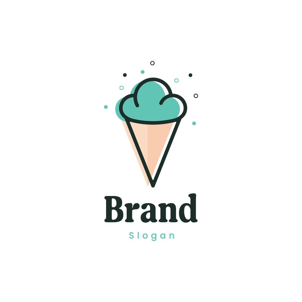 Minimal cloud ice cream logo with clean lines and soft colors, ideal for branding and playful visual identities. vector