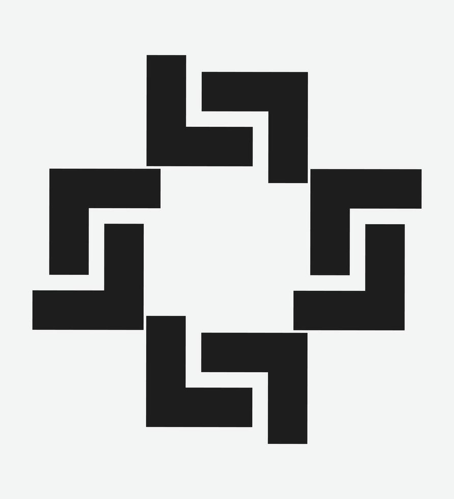 Minimal angular geometric motif with interlocking corner shapes forming abstract symmetrical pattern vector