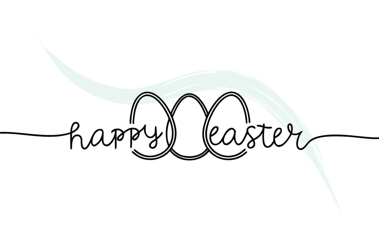 Happy Easter text with interconnected egg shapes in continuous line drawing greeting vector