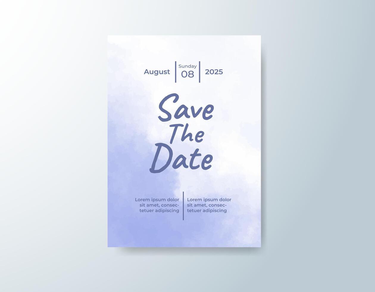 Soft blush and slate watercolor splash card with refined script. vector