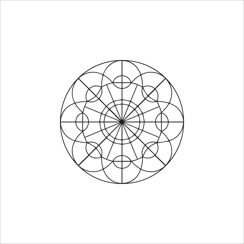 Abstract Circular Geometric Design with Radial Lines and Intersecting Circles vector
