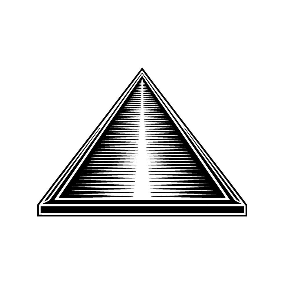 Abstract geometric triangular prism rendered in stark line art with optical illusion shading vector