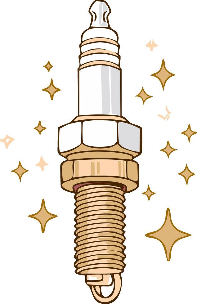 ilustrado Chispa - chispear enchufe con dorado destellos, automotor motor parte para coche mantenimiento o reemplazo, encendido sistema componente vector