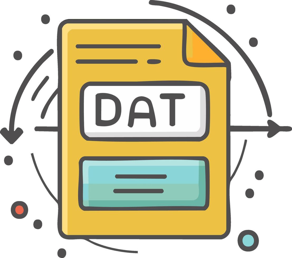 DAT File transfer concept with arrow rotation, file format extension doodle style illustration vector
