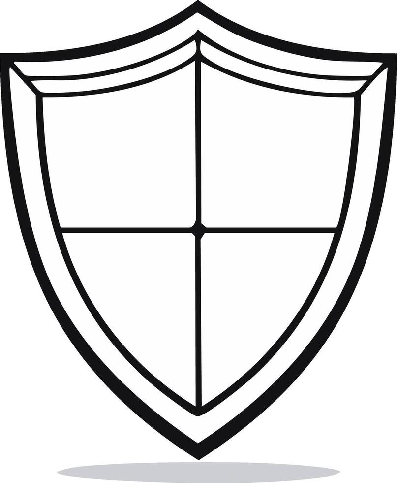 Black outline of a shield shape with a cross design inside, security concept vector