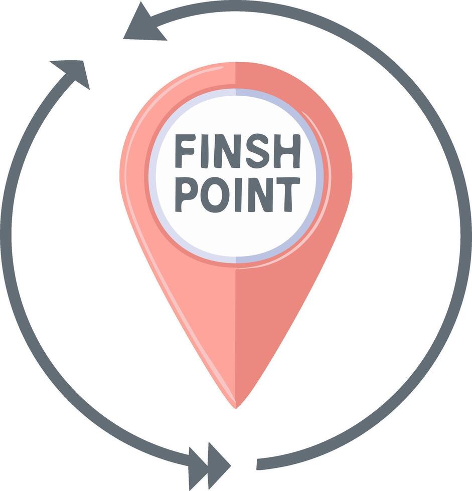 Red location pin with 'FINSH POINT' text and circular arrows indicating completion or return vector