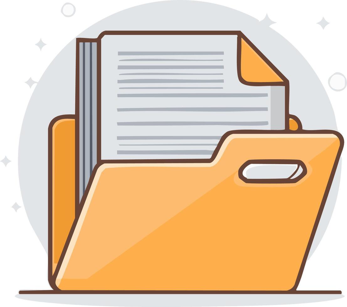 Orange file folder with documents illustration for organized data storage and information management vector