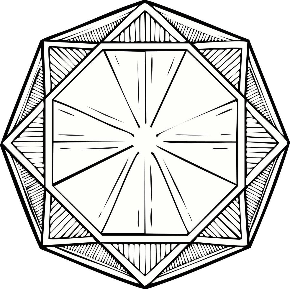 Geometric Octagon Element with Hand-Drawn Lineart Ornamentation and Radial Pattern vector