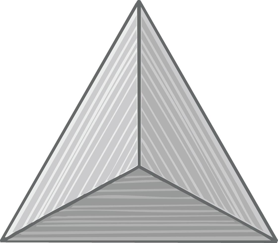 Geometric abstract triangular prism shape with shaded facets and simple lines vector