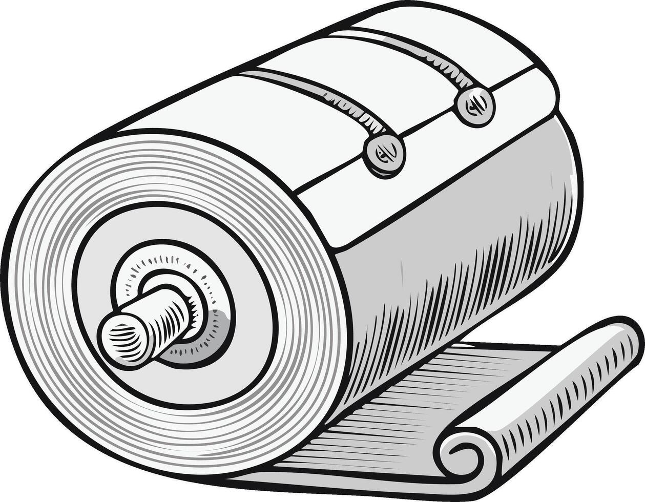 Vintage roll of paper with a textured handle and a partially unrolled section vector