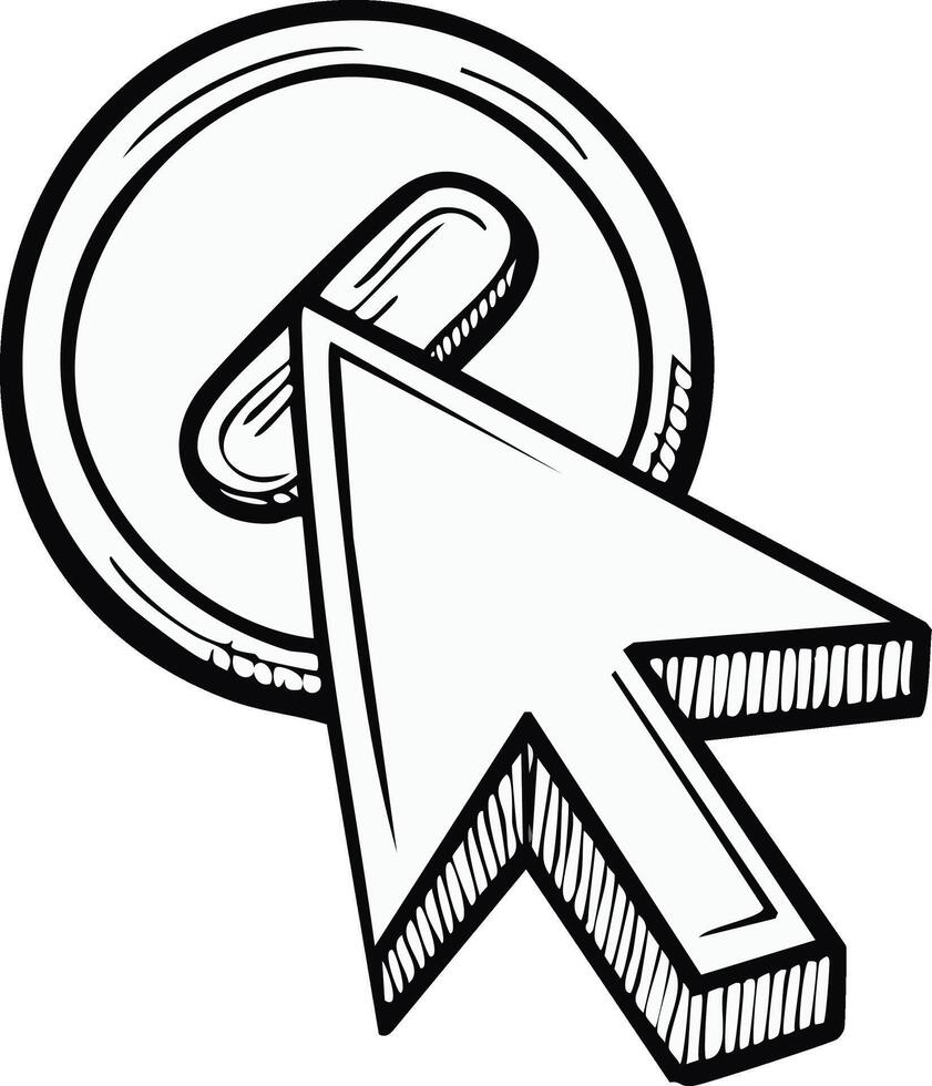 Doodle Style Computer Mouse Cursor Pressing Circular Button vector