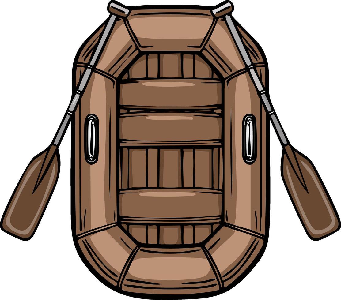 Illustration of an inflatable raft with oars, boat for adventure, floating, and recreational rafting and rowing activities vector