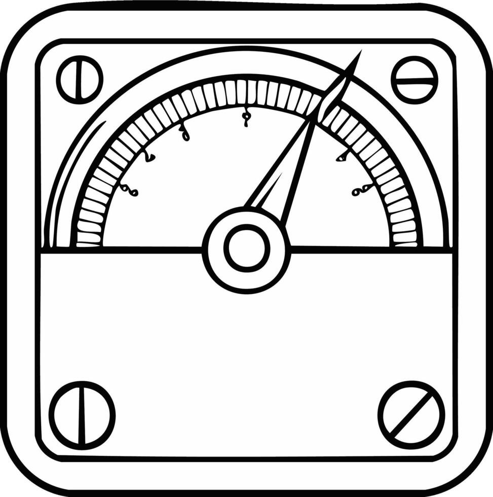 Hand drawn analog meter gauge with a needle indicating high measurement or progress vector