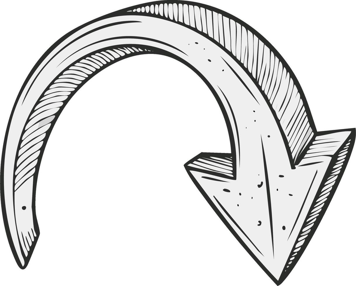 Artistic hand drawn sketch arrow with texture pointing down and right a directional symbol vector