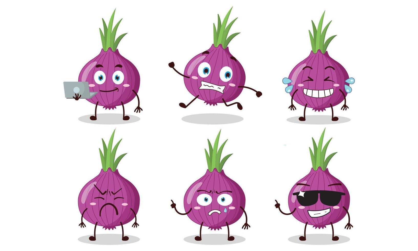 funny onion cartoon character with various pose activity illustration vector
