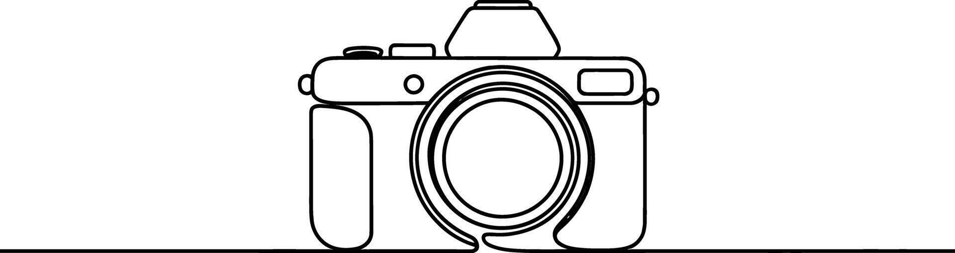 Minimalist single line drawing of a modern digital camera on a white background vector