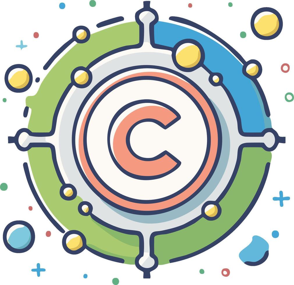 Modern letter C icon in a colorful circular diagram representing a tech network, hub, or system concept vector