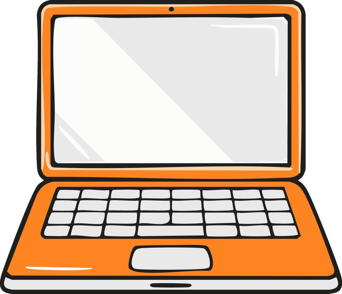 Illustration of a Bright Orange Open Laptop with Keyboard for Work and Digital Design vector