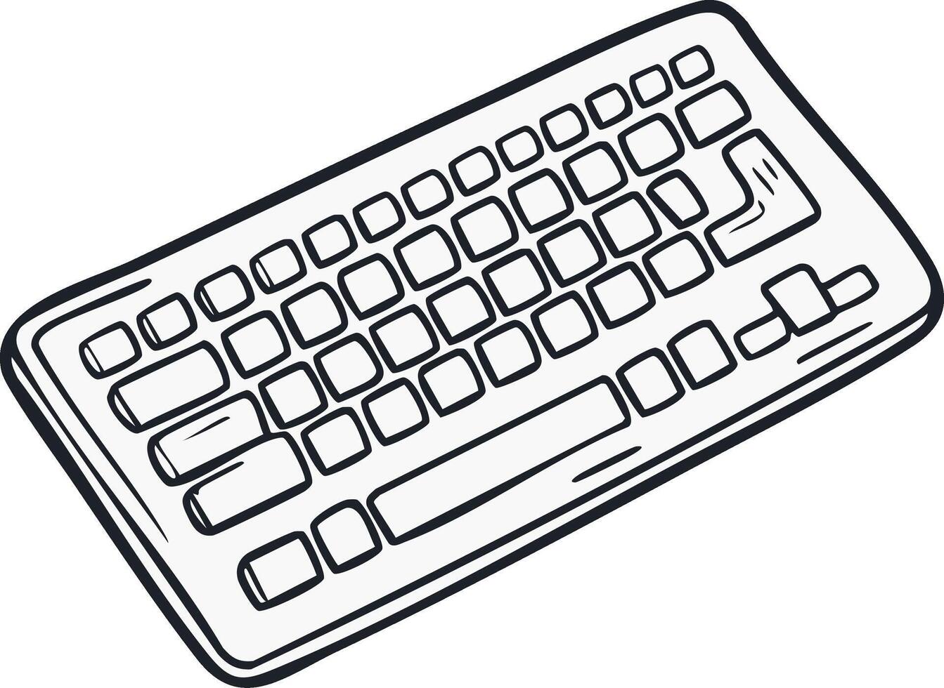 Simple hand drawn illustration of a computer keyboard in black outline vector