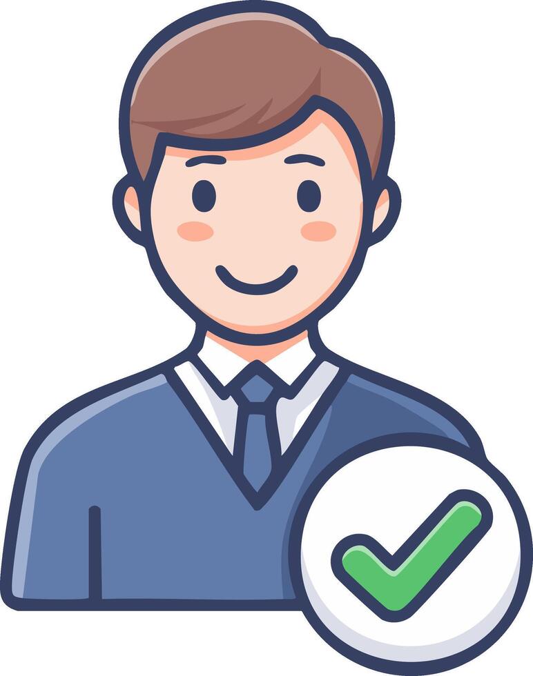 Friendly businessman avatar with a green checkmark symbol for user verification and approval vector