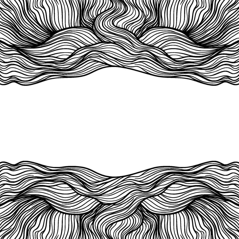 Abstract ink drawing of flowing organic wave patterns creating a decorative border with ample copy space in the center vector