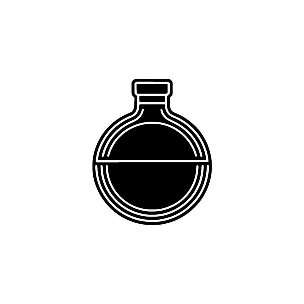 A minimalist illustration of a round laboratory flask with concentric circular lines representing a stylized liquid or chemical substance vector