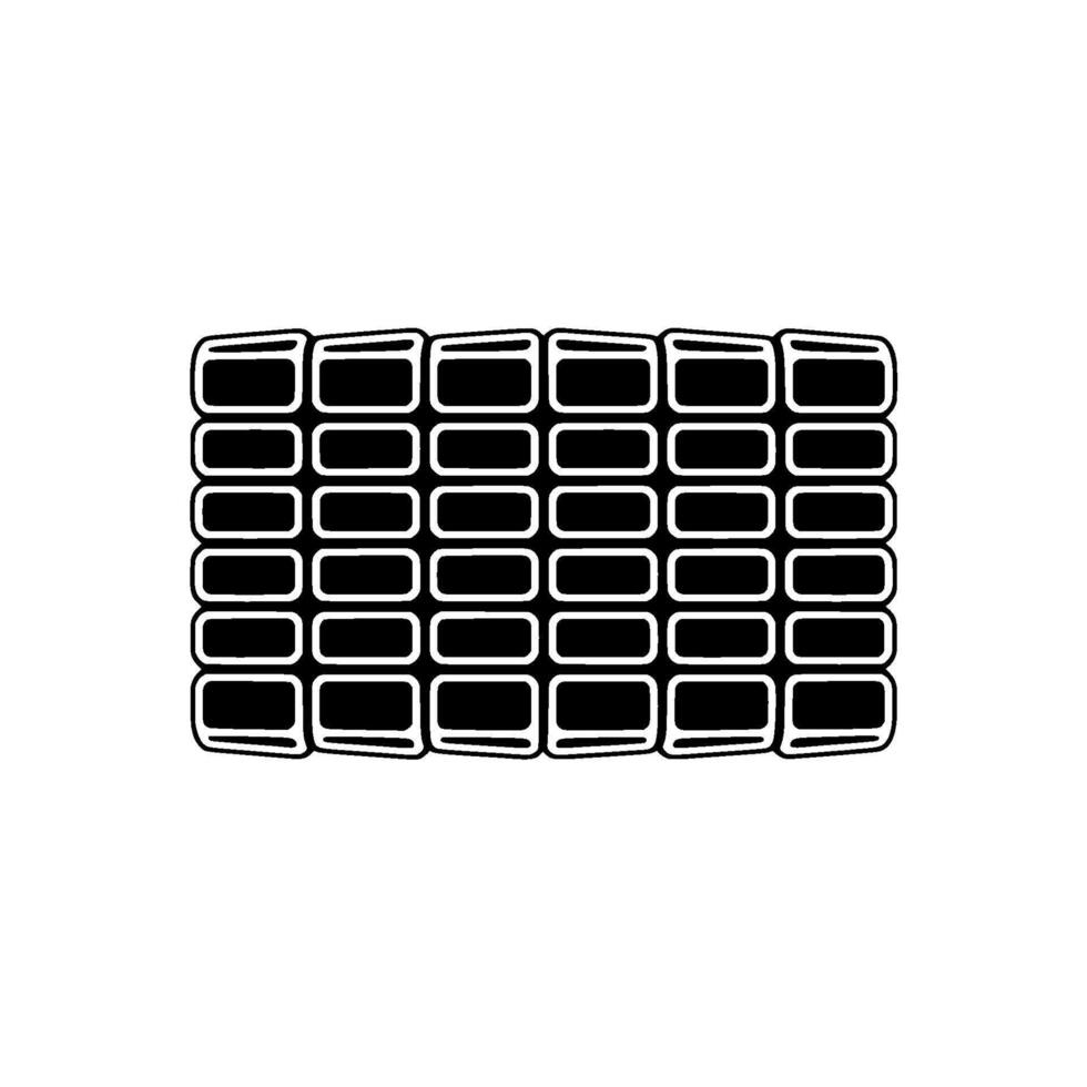 A minimalist geometric illustration depicting a dense wall constructed from many repeating rectangular bricks with rounded corners neatly arranged in staggered rows vector