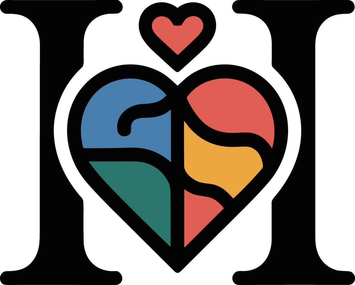 Minimalist multicolored heart icon symbolizing diverse elements coming together as one vector