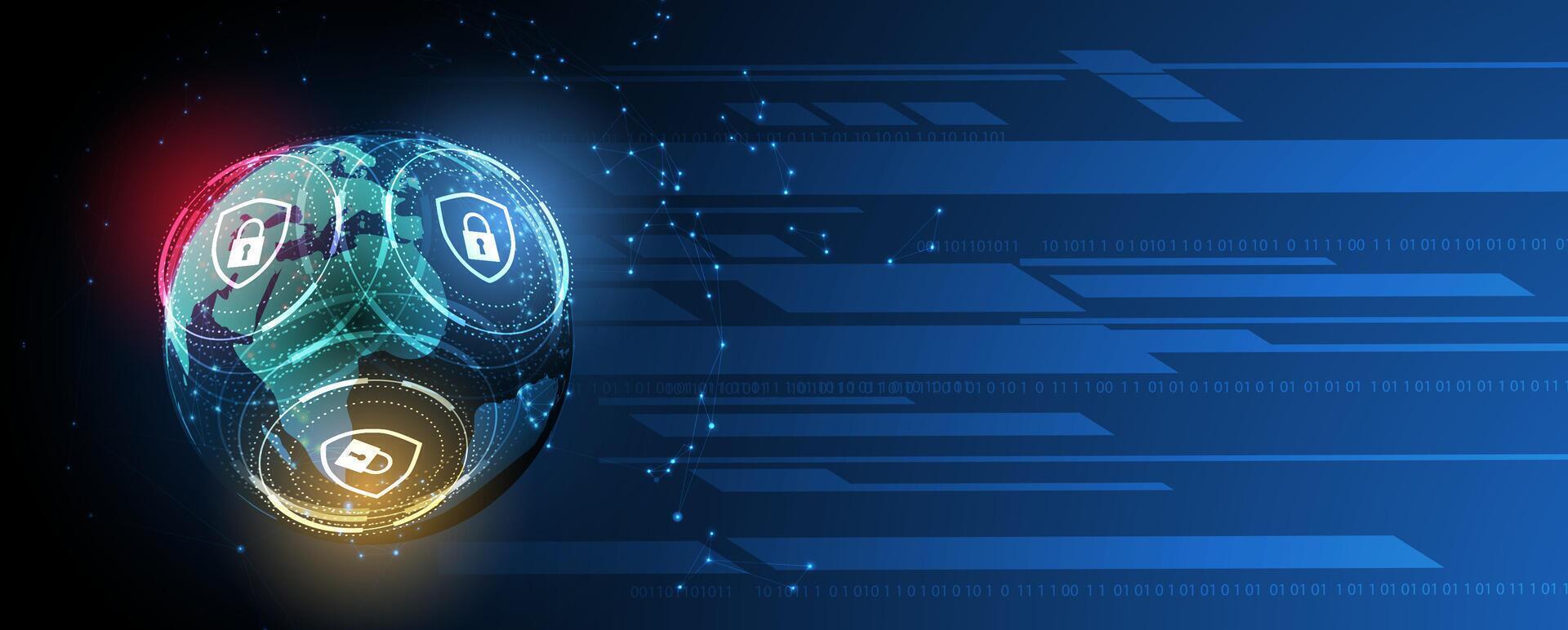 un futurista imagen de un computadora con un digital globo vector