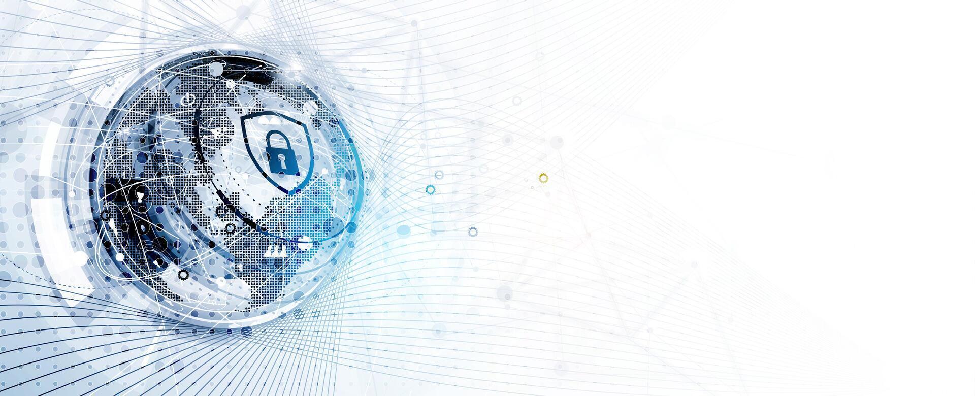 un futurista imagen de un computadora con un seguridad símbolo vector