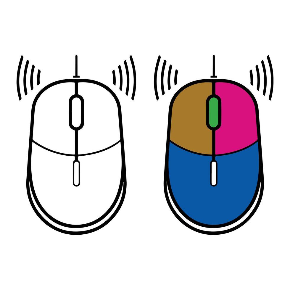 Simple illustration of outline and multicolored wireless computer mice for technology concepts vector