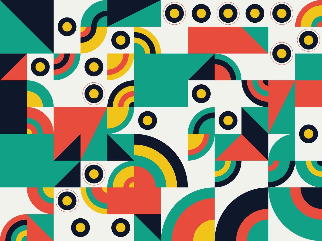 Geometric Abstraction A Dynamic Composition of Circles, Triangles, and Squares in a Modern Color Palette vector