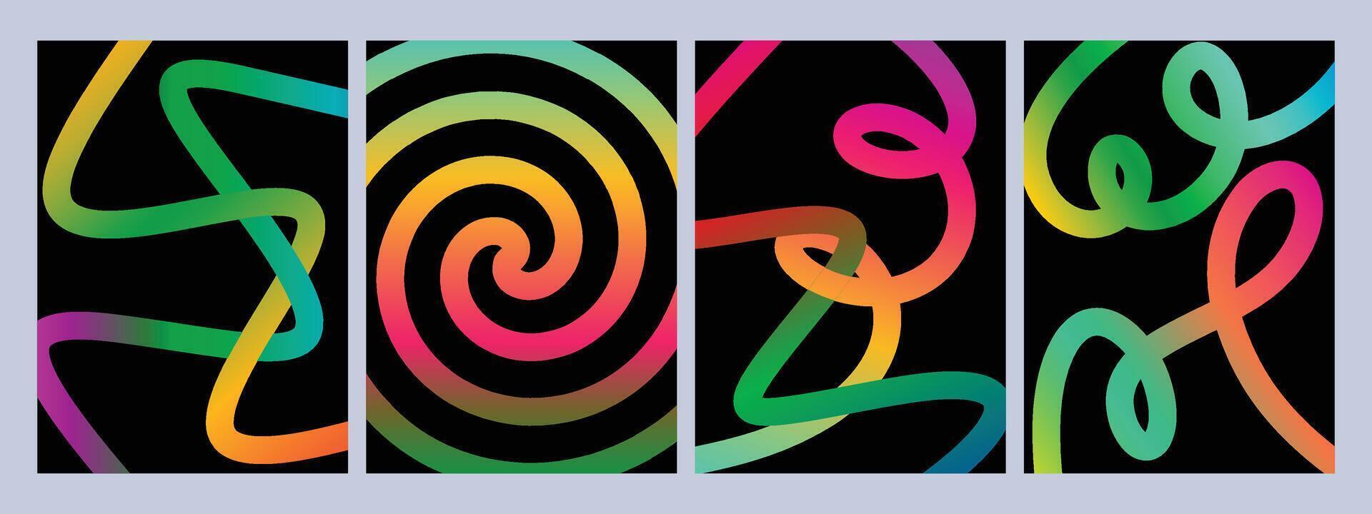 Abstract gradient color shapes pattern with rainbow ribbons and geometric wave designs vector