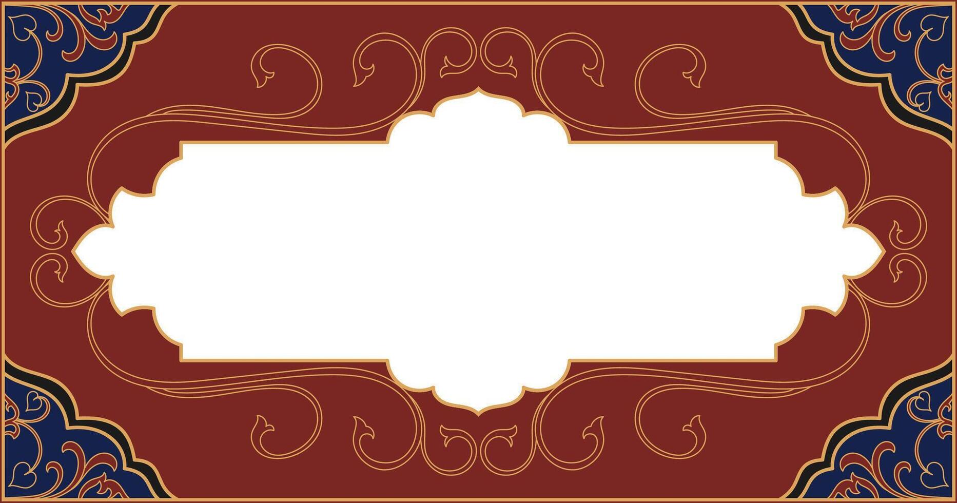 Gold and red frame, vintage decorative element with curved lines, suitable for picture frames and boxes in design projects. vector