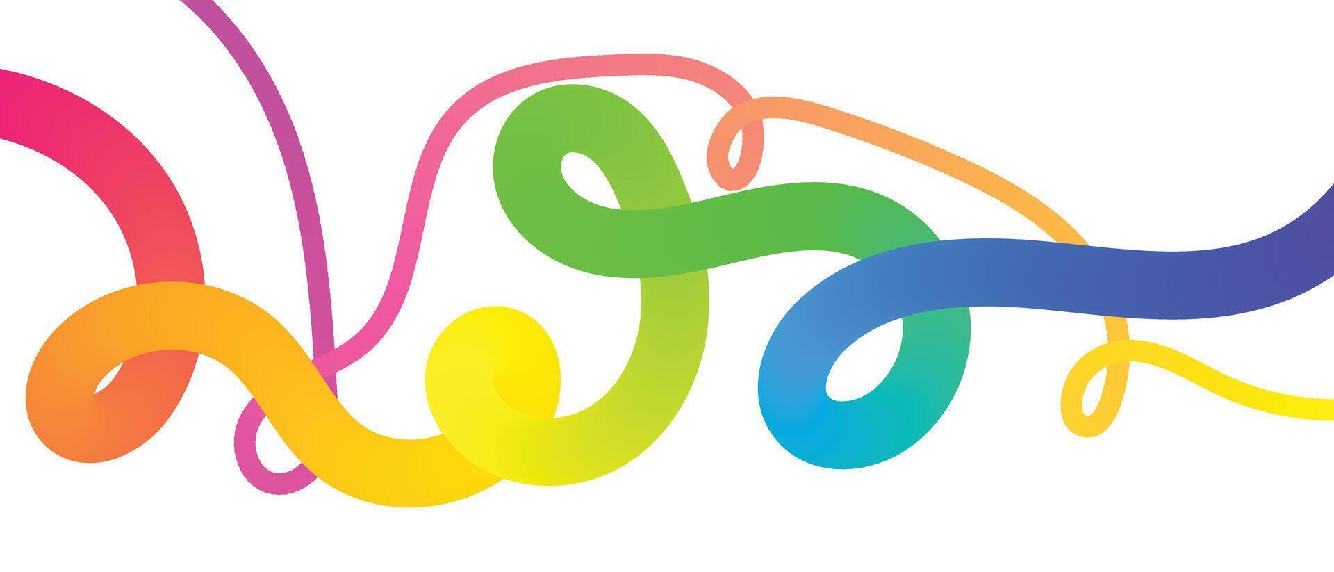 A dynamic composition of colorful, flowing lines and swirls in a rainbow gradient against a clean white backdrop. vector
