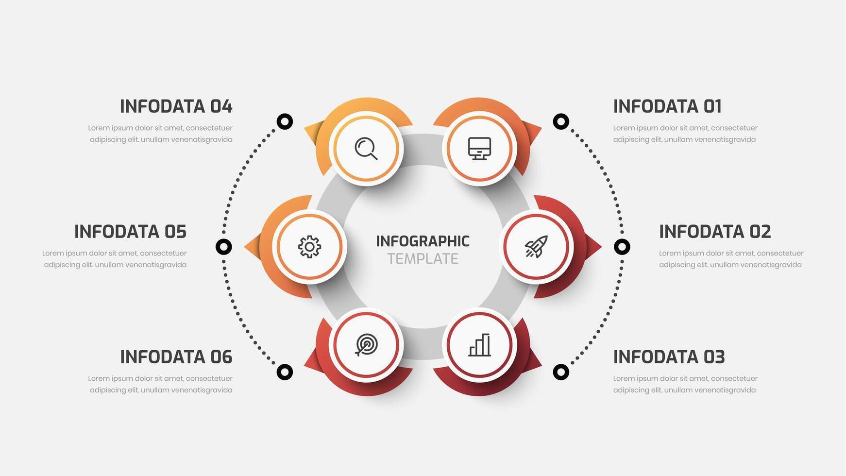 Infographic Template with Gradient Color, Dotted Line, Six Options, and Icon for Presentations vector