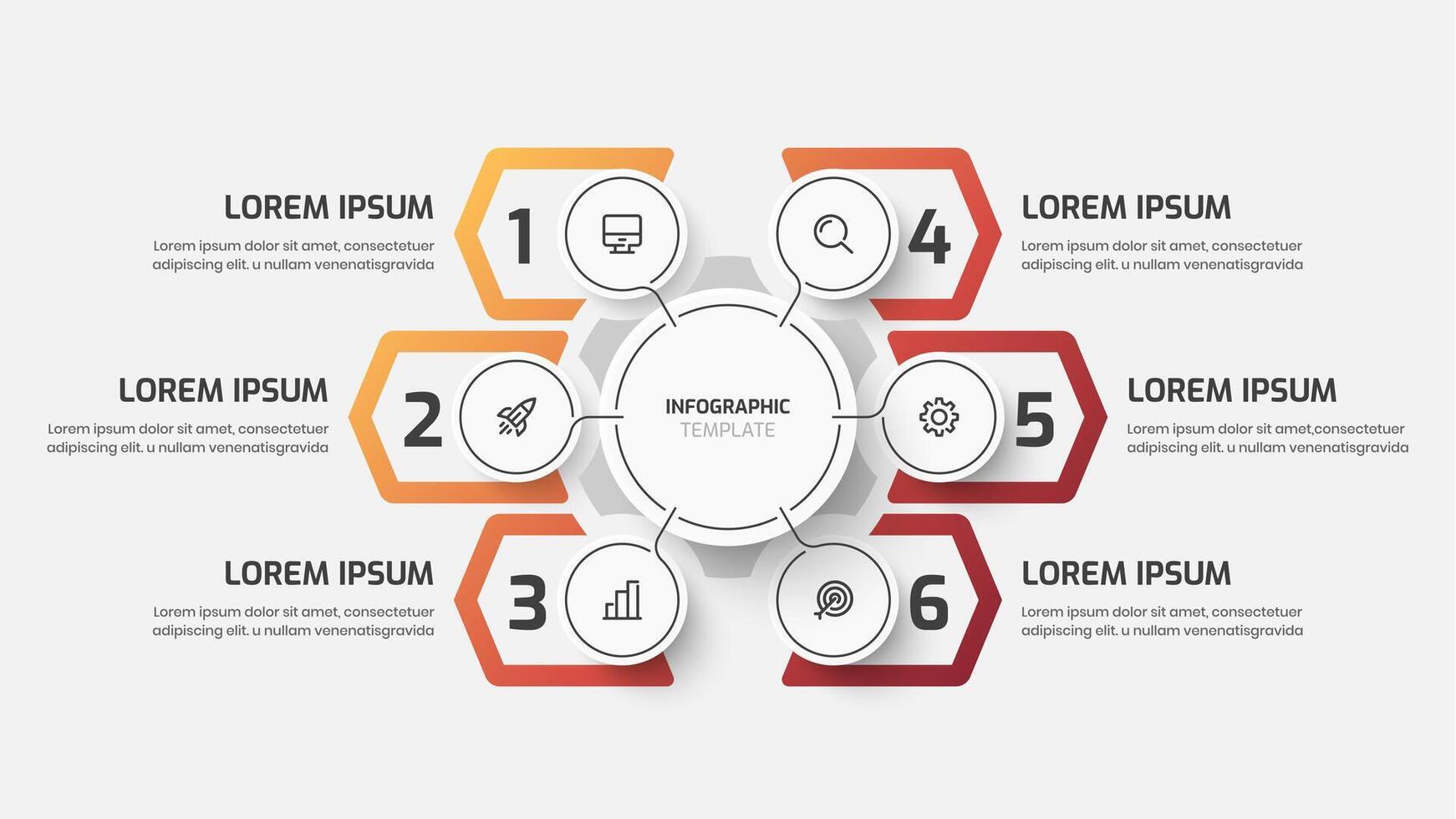 Infographic Template Presentation with Abstract Design, Thin Line, Gradient Color, Six Numbers and Icon vector