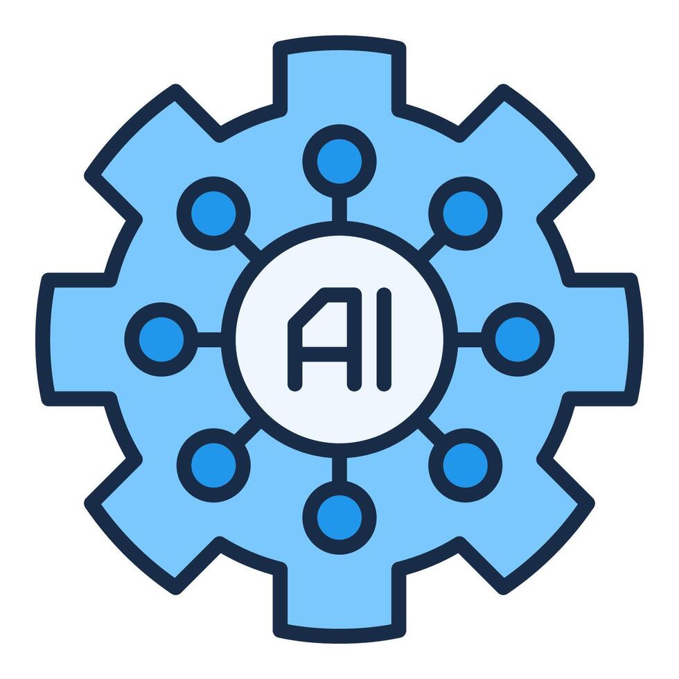 AI Cog Wheel Artificial Intelligence Cog wheel colored icon or symbol in thin line style vector