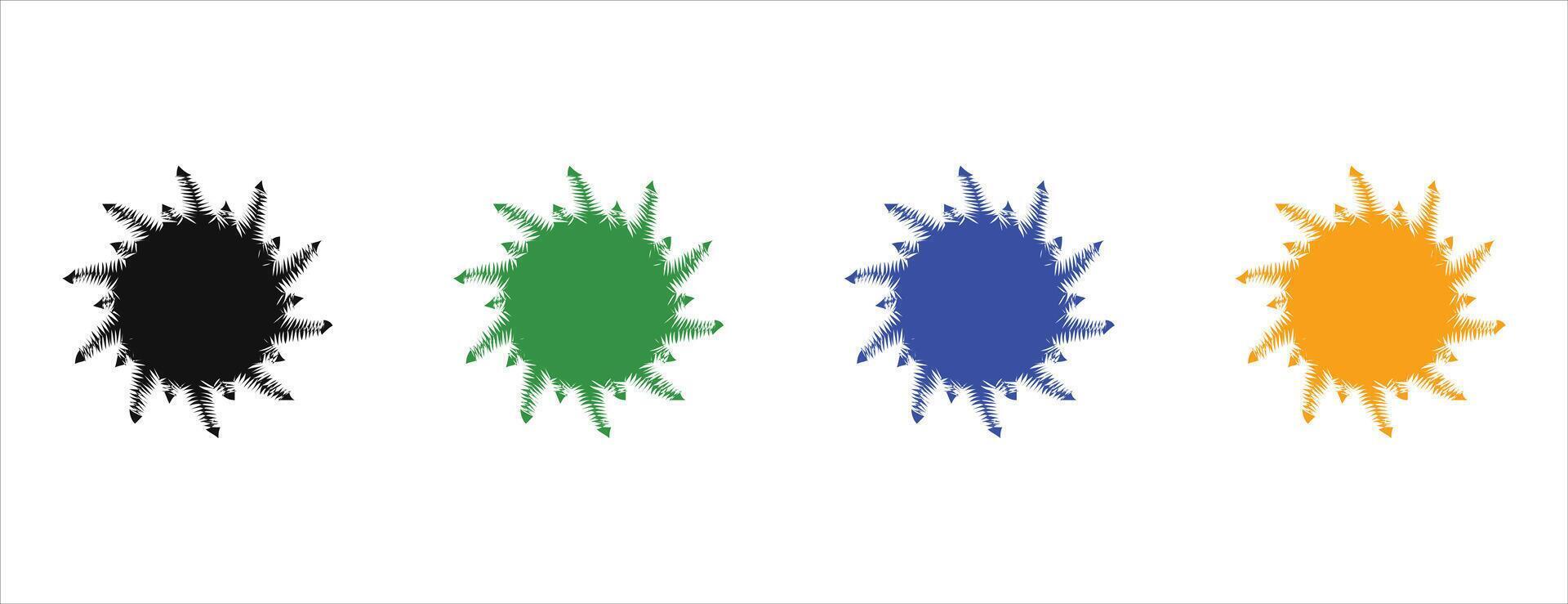 circular burst shapes, rough edges, abstract starburst elements, multiple colors vector