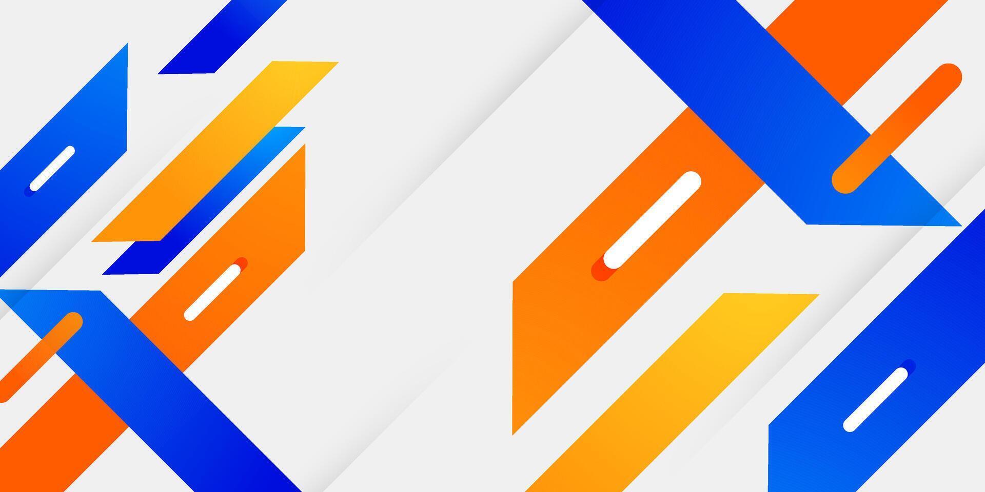 Abstract colorful orange and blue overlap arrow color shapes pattern design. Simple elegant white banner background. vector