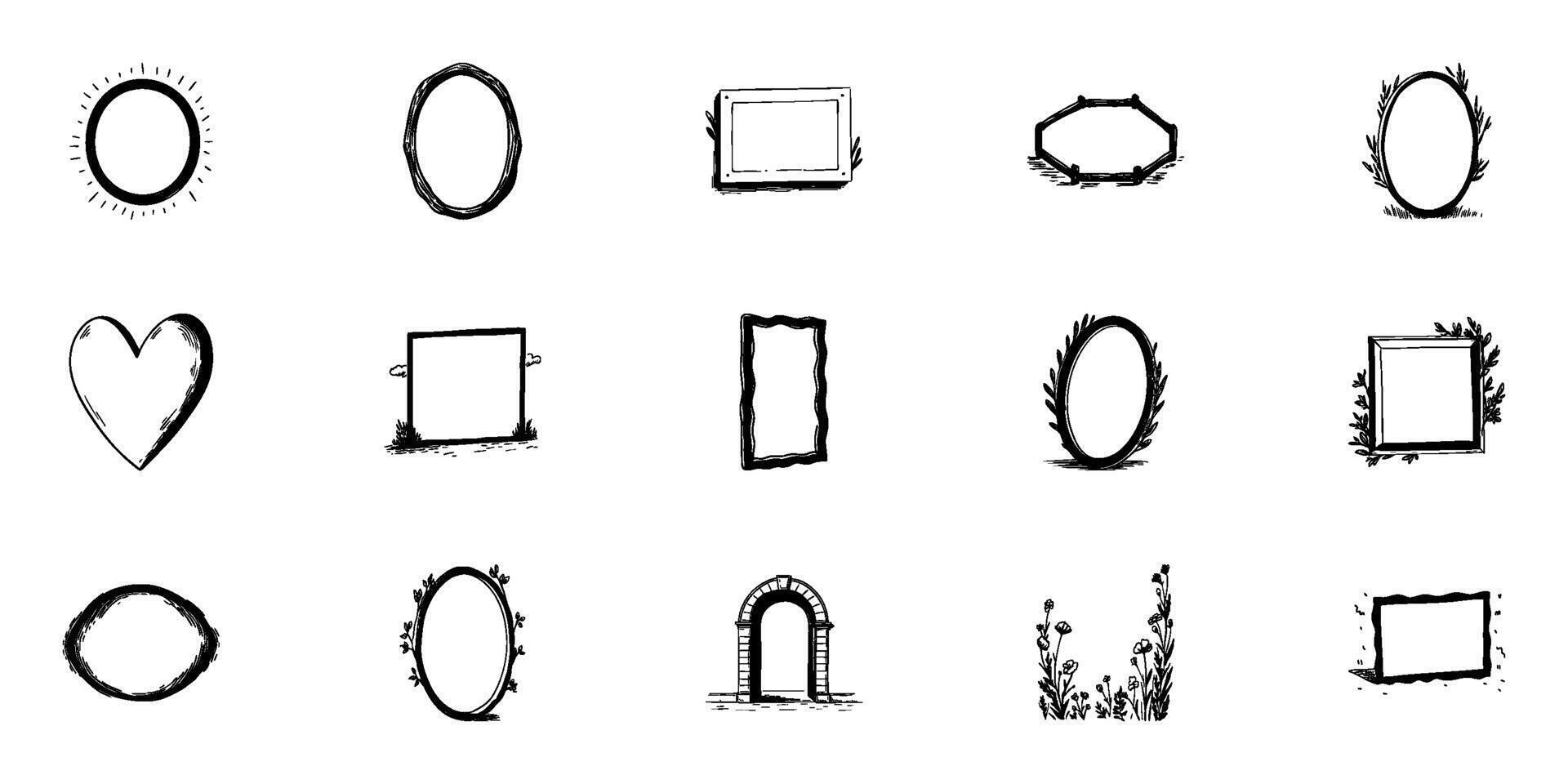 Hand Drawn Decorative Frame Doodle Sketch Set. Artistic Borders And Shapes For Creative Design Projects Collection. Versatile Elements For Invitations And Crafts. Isolated Illustration vector