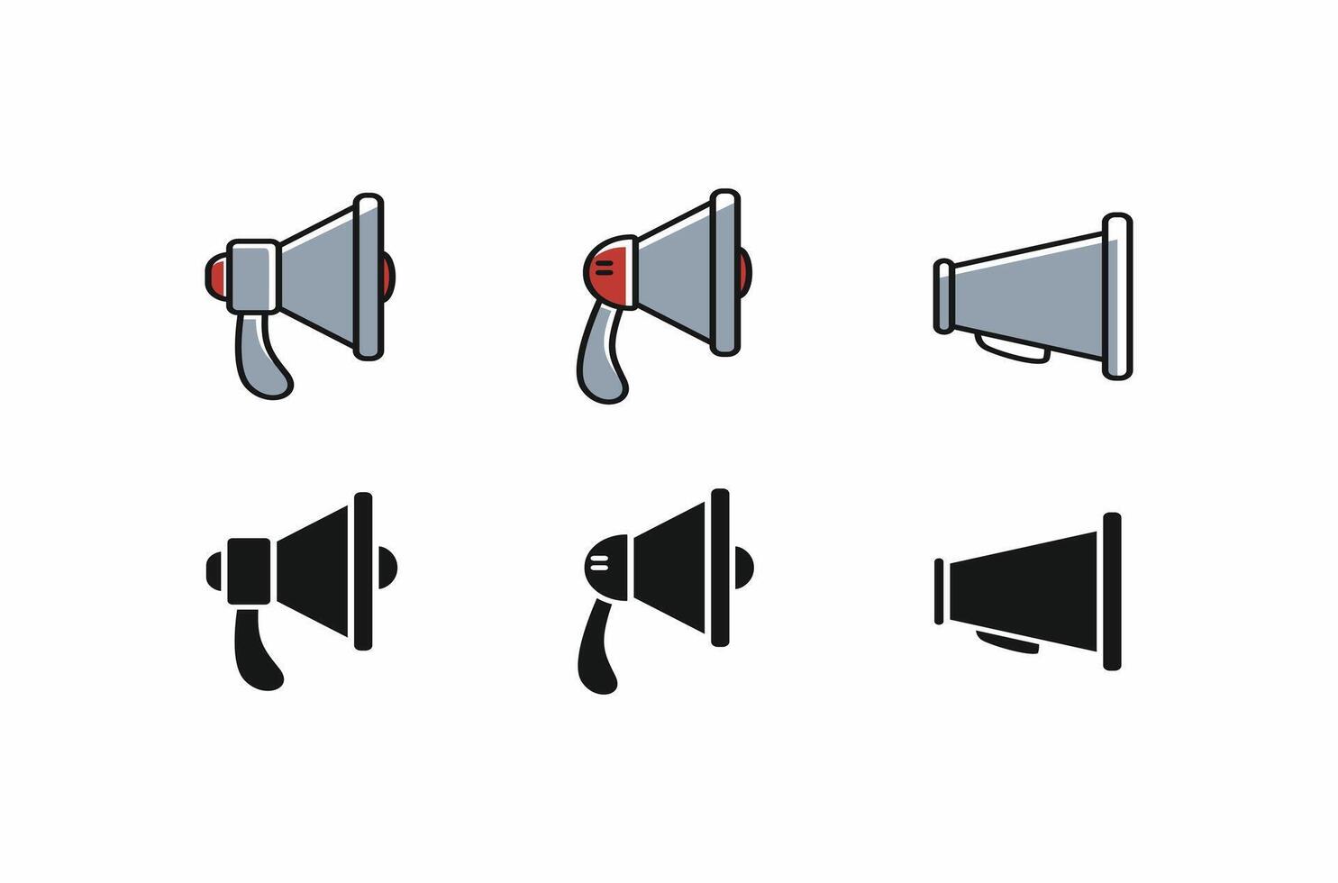 Megaphone icon set. Announcement, marketing, and communication symbols in colorful line and black solid style. Great for UI UX design vector